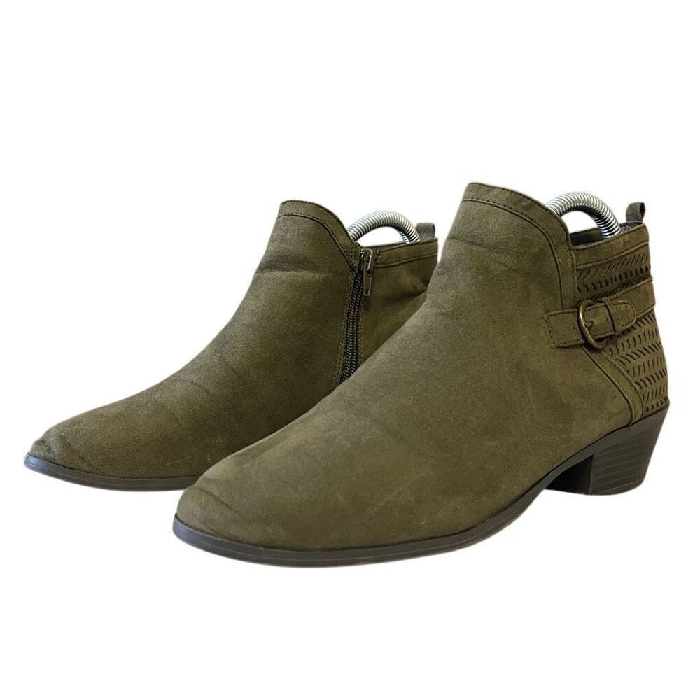 St. John’s Bay Army Green Sued Ankle Booties Size 7.5